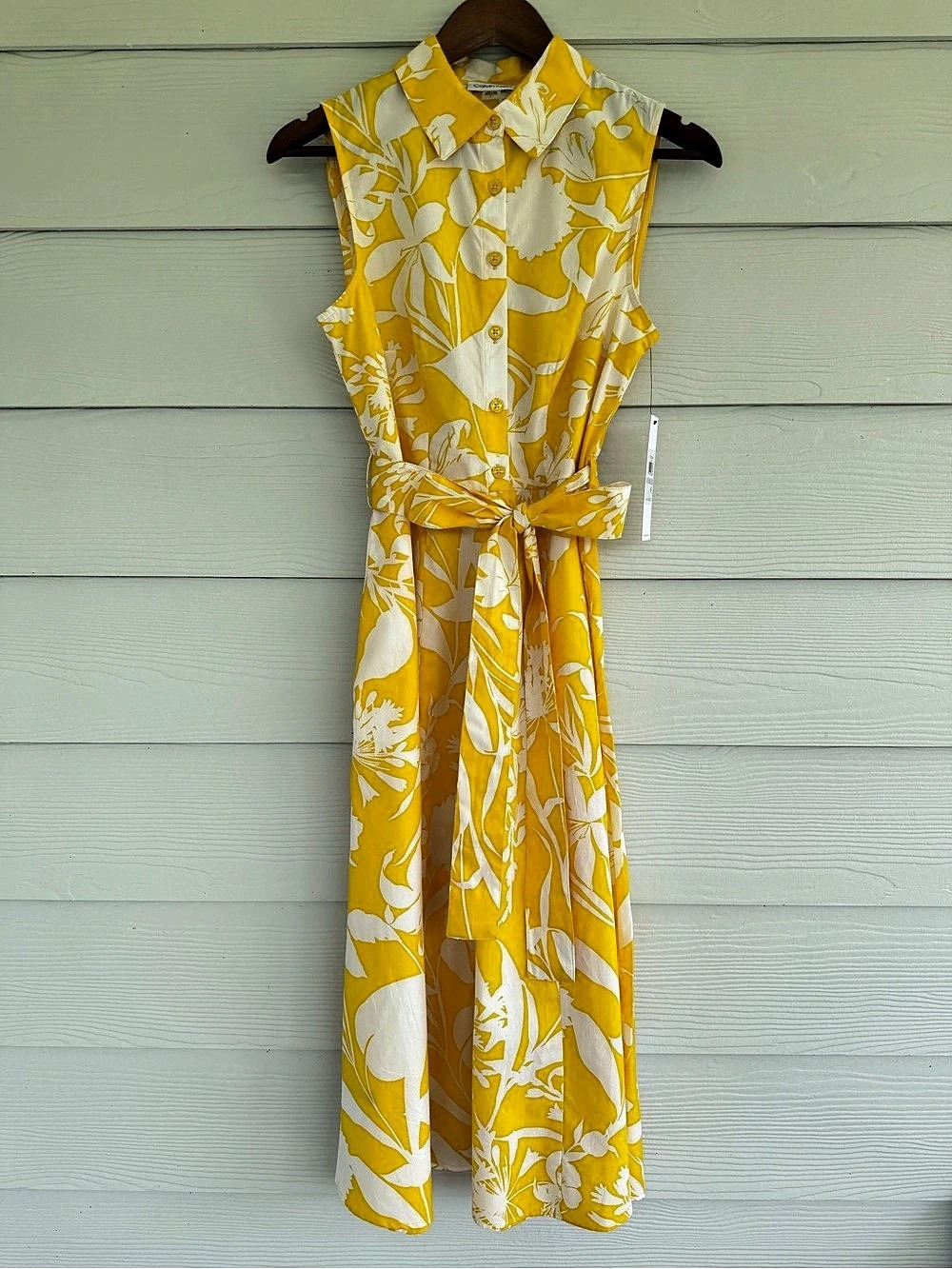 Calvin Klein Floral Midi Dress in Yellow & White Size 6 NWT